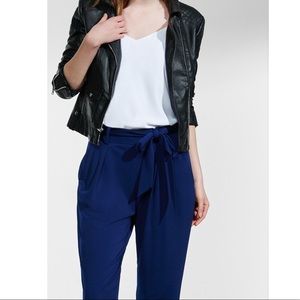 Express | Mid Rise Jersey Sash Pant in Navy Blue